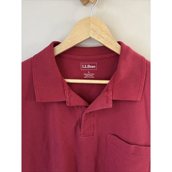 L.L. Bean Men’s Large Maroon Polo Shirt Short Sleeve Wrinkle Resistant Regular - Picture 2 of 8